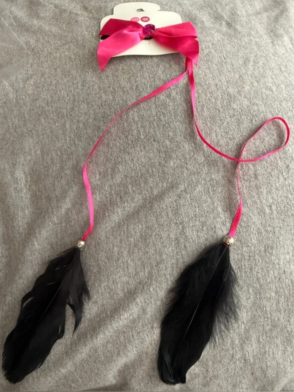 Hot Pink Ribbon Feather Tie Hair Clip